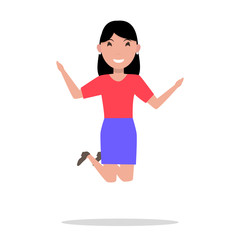 Vector cartoon woman jumping of happiness