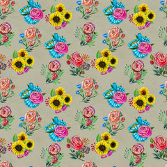 Seamless pattern with colorful flowers