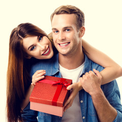 Happy couple with gift box