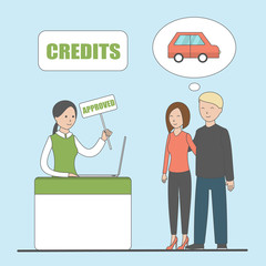 Credit service concept. Couple needs credit for a new car.