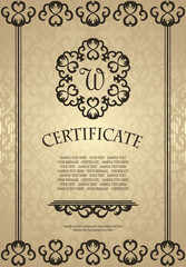 Template of certificate on vintage seamless background. Can be used as a diploma