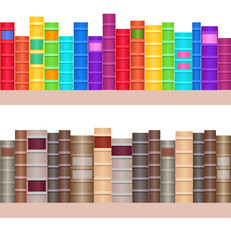 Seamless texture shelves with a variety of books. Rainbow Books. Vector element for your creativity