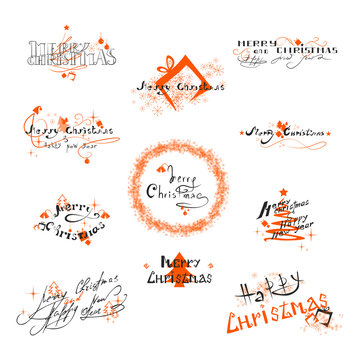 Merry Christmas set. Beautiful lettering art for decoration.