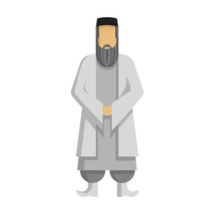 Isolated arabic mullah standing on white background. Concept of middle east and islamic religion .