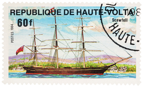 Sailing ship "Scawfell" on postage stamp