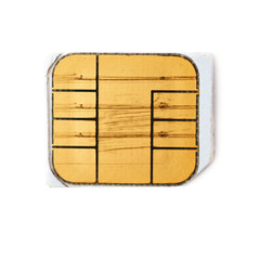 Credit card chip macro isolated over white background