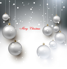 Elegant shiny Christmas background with white baubles and place