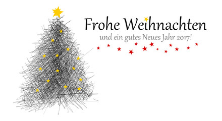 Filigran gezeichnete moderne Weihnachtskarte und Weihnachtsmotiv als Grafik, moderne dynamische Strichzeichnung