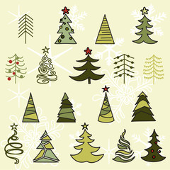 Trees drawn hand sketch. Christmas and New Year