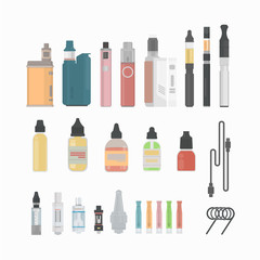 Vaping cigarette set. Vaping devices and liquids. Alternative smoking. New trend.