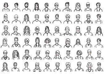 Obraz premium Sixty hand drawn avatars. People icon set.