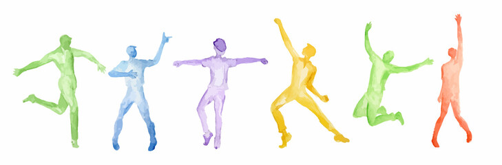 Watercolor dance set on white background. Dance poses. Healthy lifestyle, getting energy.