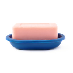Pink soap bar isolated over white background