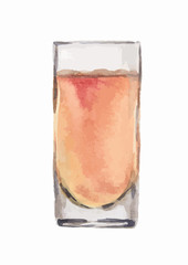 Watercolor alcohol glass with orange liquid on white background. Alcohol beverage. Drink for restaurant or pub. Juice or another nonalcoholic drink.