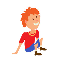 Vector illustration of a boy in a red T-shirt and shorts sitting
