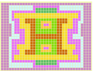 Montagem de quadrados com centro em forma de H amarelo