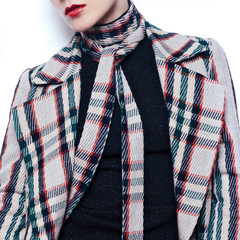Vintage Fashion Lady. Checked coat and stylish. Glam retro style