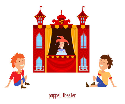 Puppet show. Illustration of children's puppet theater with a do