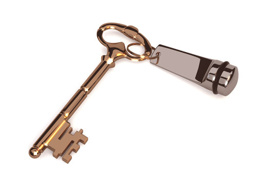 The Golden Key in the old style, isolated on white background Ve