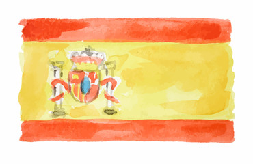 Watercolor isolated flag of Spain on white background.