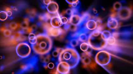 Abstract colorful defocused cells. Abstract microscopic forms on a dark background. Scientific illustration. Luminous