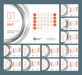 Calendar Template for 2017 Year. Vector Illustration. Week Starts on Sunday