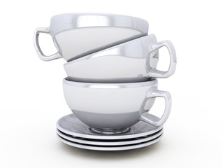 3d rendering cups of coffee on white background