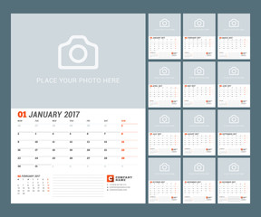 Calendar Template for 2017 Year. Vector Illustration. Week Starts on Monday