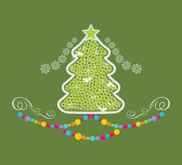 Stylized Christmas tree on the green background
