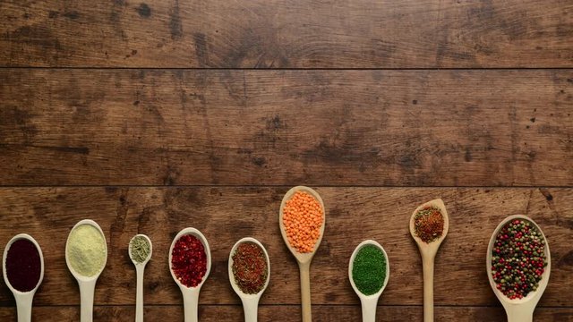 Spices in spoons moving up Stop motion animation