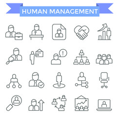 Human management icons, thin line flat design