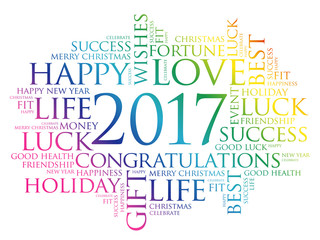 Fototapeta premium 2017 year greeting word cloud collage, Happy New Year celebration greeting card