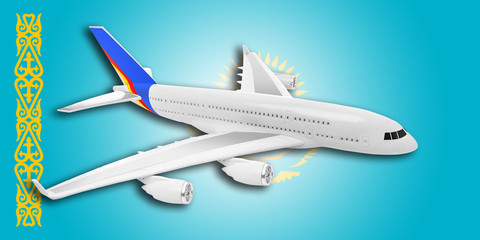 Plane and Kazakhstan flag.