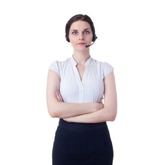 Businesswoman standing over white isolated background