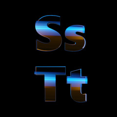 Obraz premium Shiny Chrome Alphabet in 80s Retro Futurism style. Glossy font on black background. Typographic design.