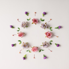 Creative arrangement of various flowers.