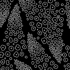 Abstract seamless background. Line graph. Vector shapes look like comets.Black and white pattern of round shapes. A template for a print fabric, wrapping paper, textiles.Like bubbles on the water