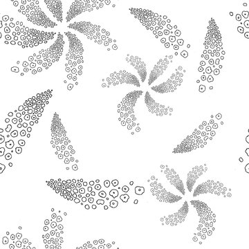 Abstract seamless pattern. Line graph. Vector shapes look like comets.Black and white pattern of round shapes. A template for a print fabric, wrapping paper, textiles.Like bubbles on the water
