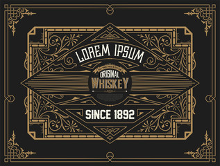 Old Whiskey label with vintage frame