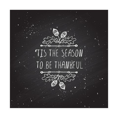 Thanksgiving label with text on chalkboard background