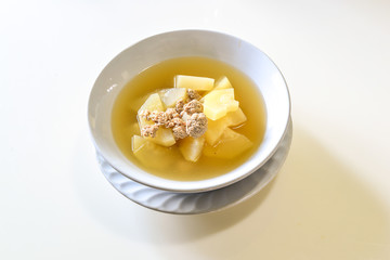 hatch soup with pork isolated on white background