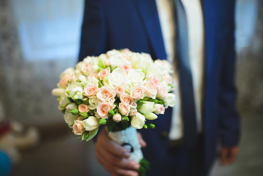 Groom with Rose Bouquet