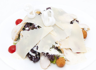 Salad with cheese, meat and vegetables