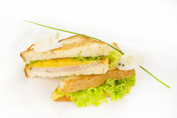 Toast with cheese decorated with white mice of quail eggs