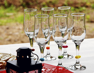 empty glasses of vine on the table