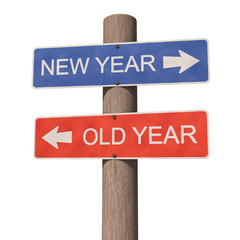 Wooden road signpost points to the New Year 2017 and the Old Year 2016. 3d illustration