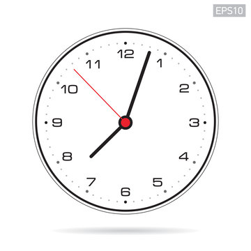 Clock icon in minimalism style, black timer on white background. Vector design element