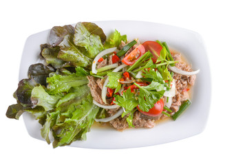 tuna salad on white background