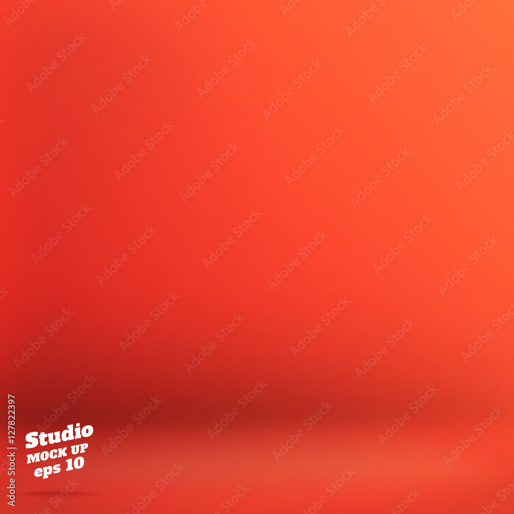 Poster vector,empty orange red color studio room background ,template m