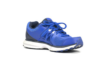 Colorful blue running and fashion sneaker shoe isolated on white background.